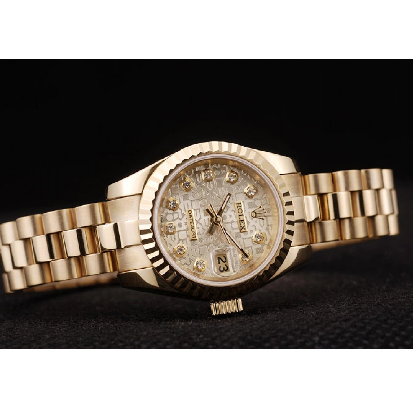 MiroTime 0720 Rolex DateJust Ribbed Pattern Gold Bezel Gold Dial